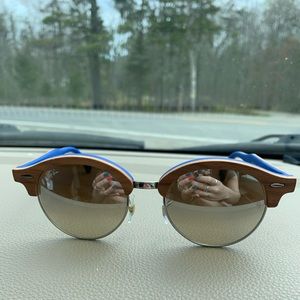 ray ban mirrored wooden blue clubmaster sunglasses